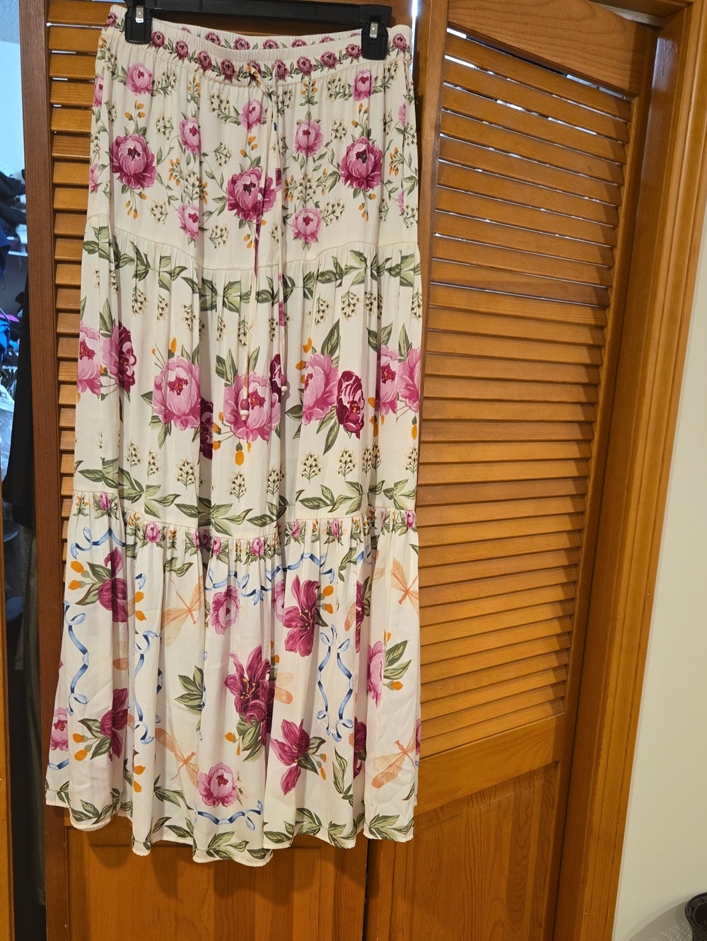 Rachel Zoe Pink Floral Tiered Maxi Skirt on Cream